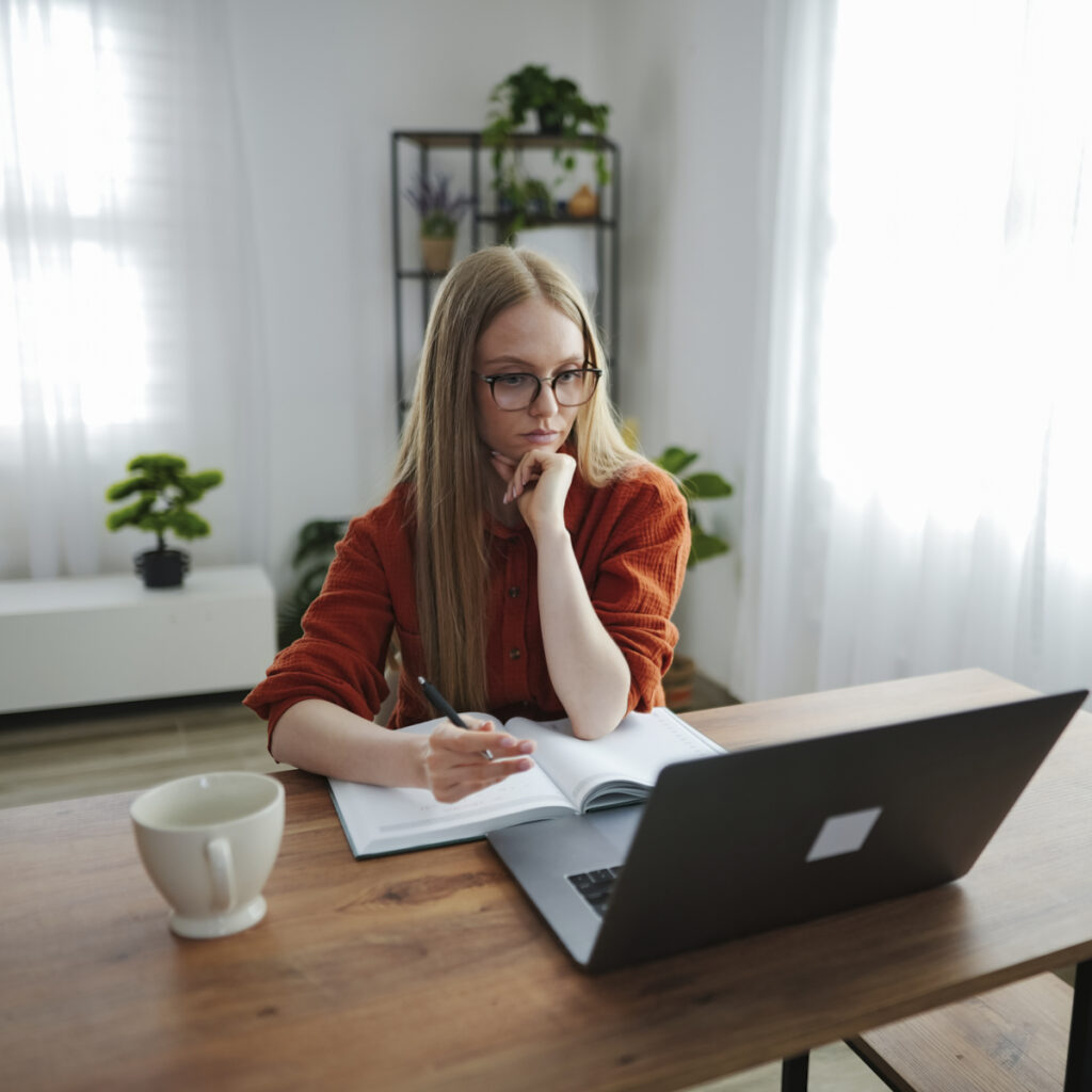 A person having a short online consultation with a clinician